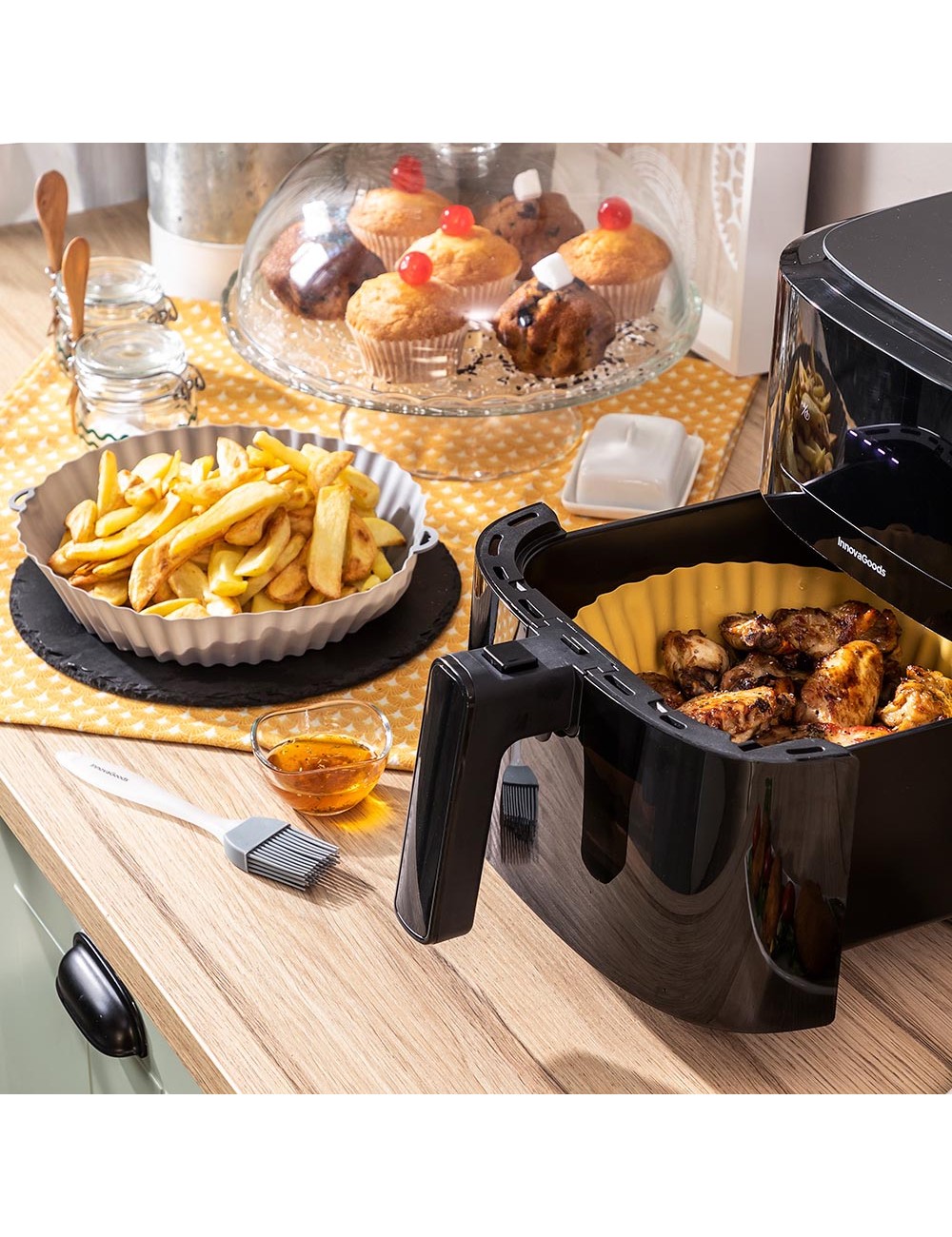 Cestas de silicona con pincel para freidoras de aire