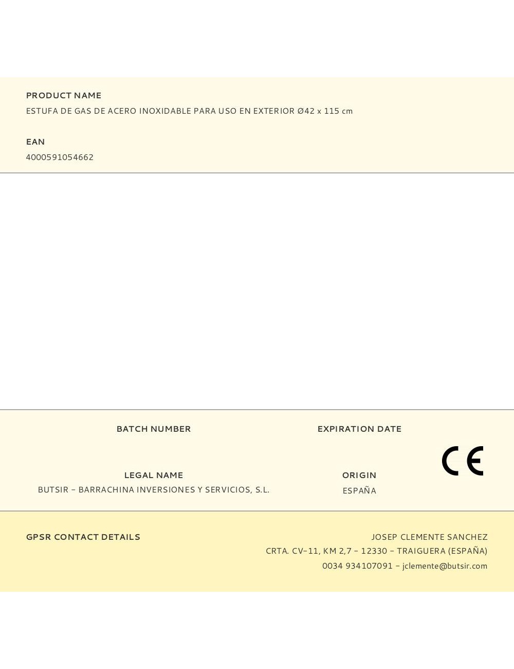 Estufa de gas de acero inoxidable para uso en exterior ø42 x 115 cm