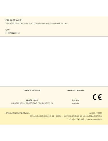 Tirantes de alta visibilidad color amarillo fluor hvt talla xl