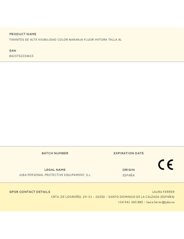 Tirantes de alta visibilidad color naranja fluor hvtora talla xl