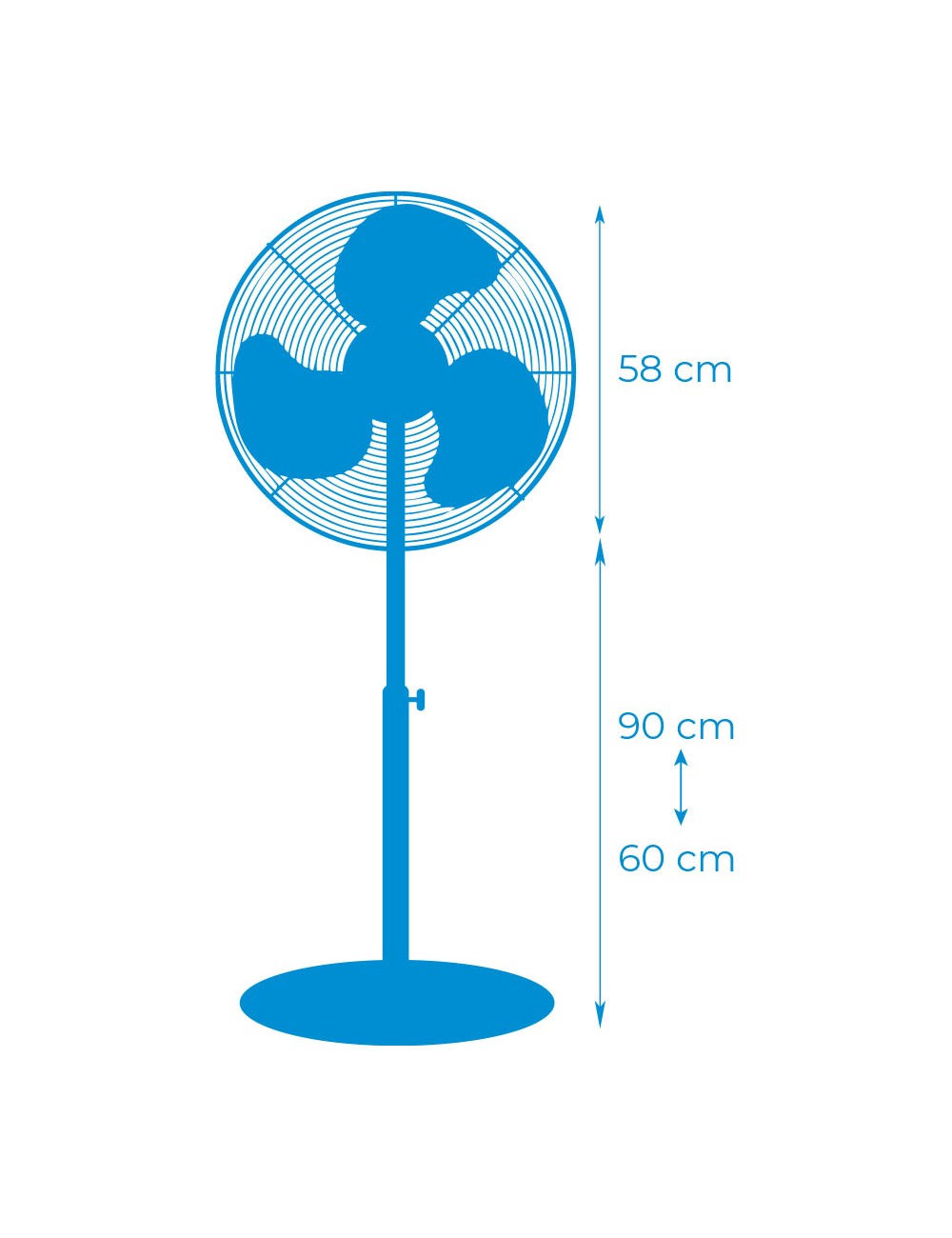 Ventilador de pie industrial, negro/cromado, potencia 80 w 61,7 db aspas ø50 cm, altura regulable 60-90 cm