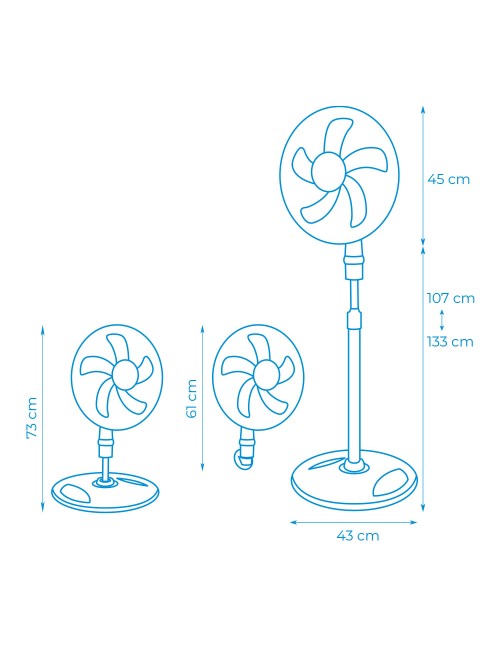 Ventilador 3 en 1, blanco, potencia 45w, aspas ø40 cm, altura regulable 107-133 cm