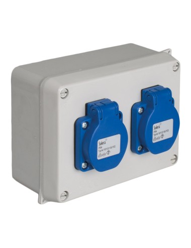 Caja estanca montada 153 x 100 x 65 mm con 2 bases tipo f 2p+t, 16a, 250v~, ip54