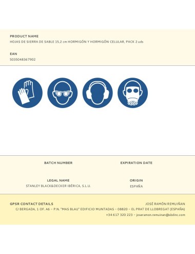 Hojas de sierra de sable 15,2 cm hormigón y hormigón celular, pack 2 uds