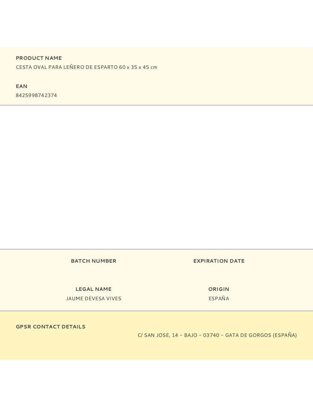 Cesta oval para leñero de esparto 60 x 35 x 45 cm