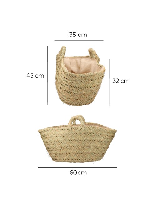 Cesta oval forrada para leñero de esparto 60 x 35 x 45 cm