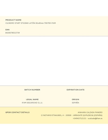 Cilindro start sts3040 latón 30x40mm 700700 ifam