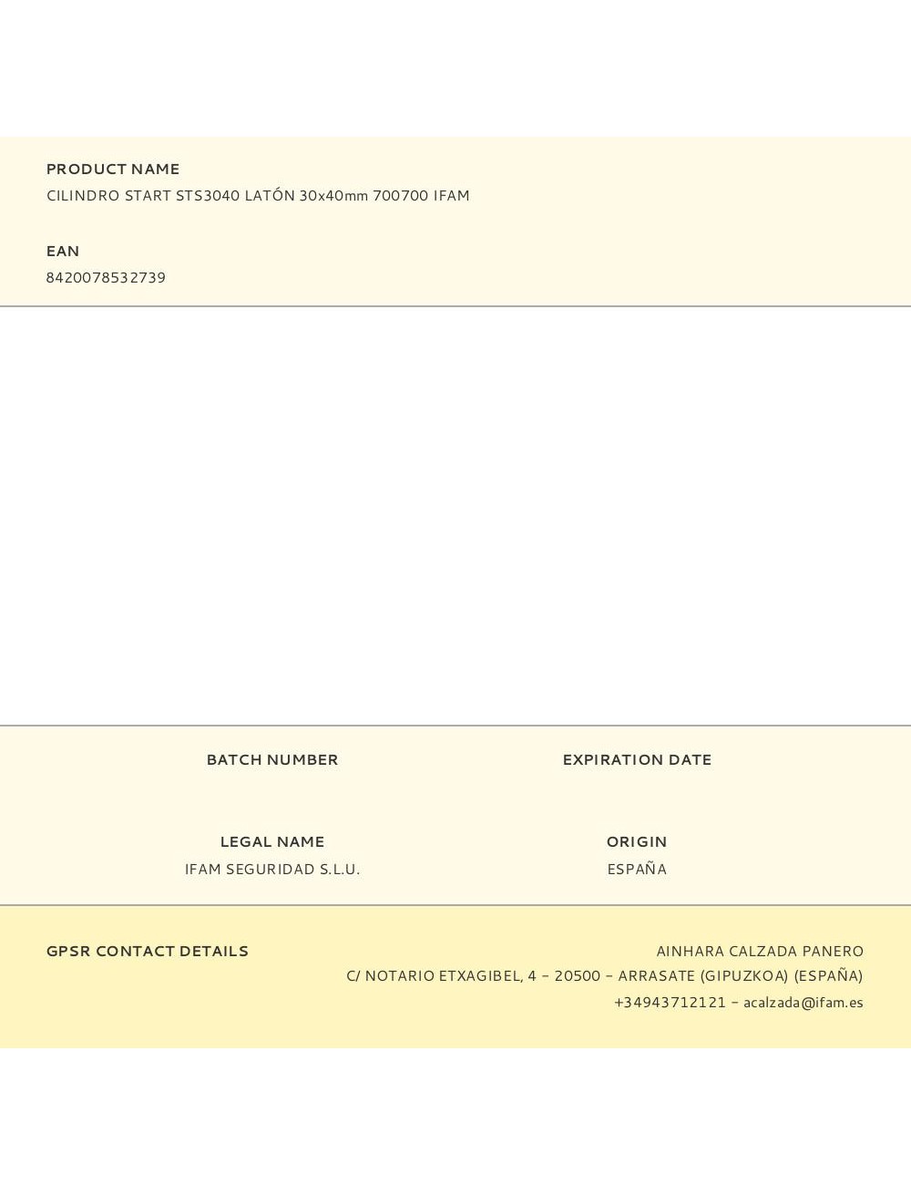 Cilindro start sts3040 latón 30x40mm 700700 ifam