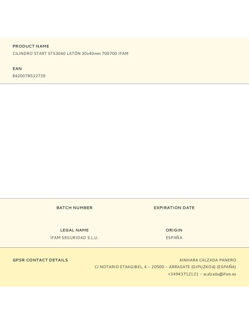Cilindro start sts3040 latón 30x40mm 700700 ifam