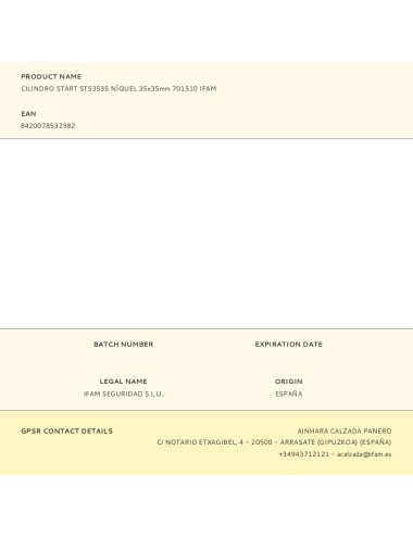 Cilindro start sts3535 níquel 35x35mm 701510 ifam
