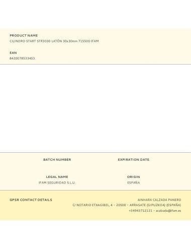 Cilindro start str3030 latón 30x30mm 715500 ifam