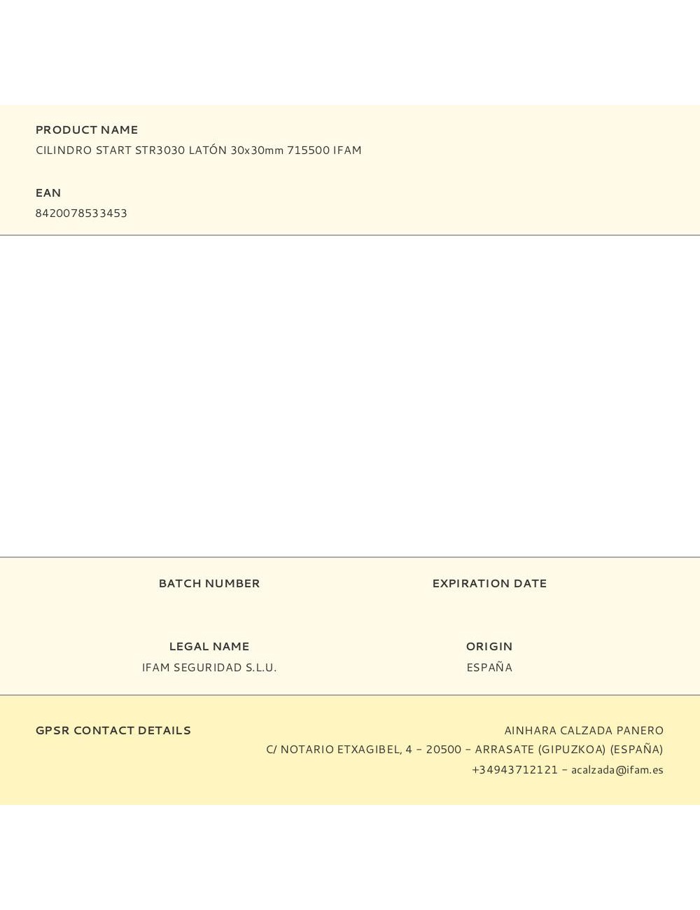 Cilindro start str3030 latón 30x30mm 715500 ifam