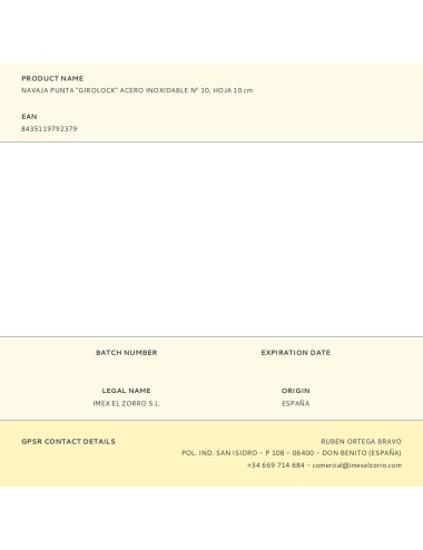 Navaja punta "girolock" acero inoxidable n 10, hoja 10 cm