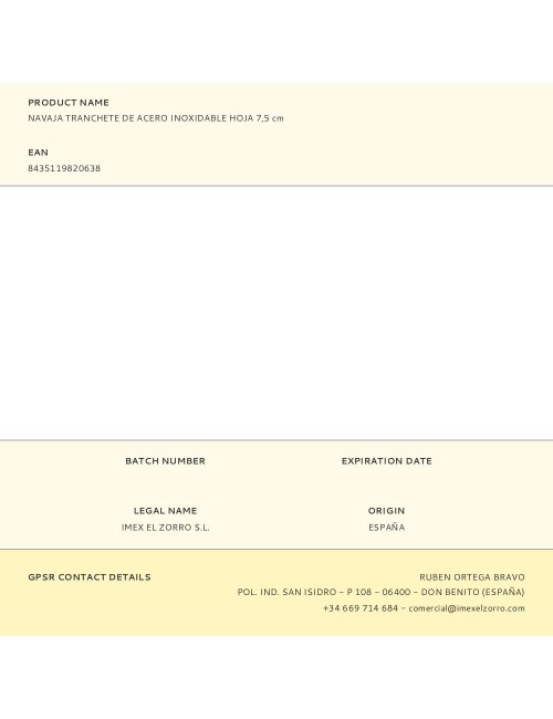 Navaja tranchete de acero inoxidable hoja 7,5 cm