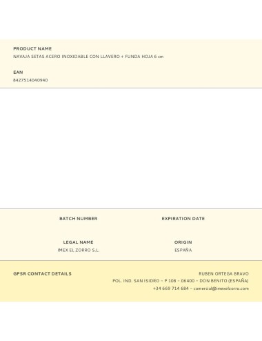 Navaja setas acero inoxidable con llavero + funda hoja 6 cm