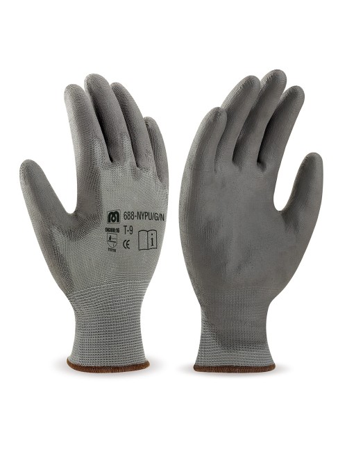 Guantes poliéster gris con recubrimiento de poliuretano gris en388, talla 8