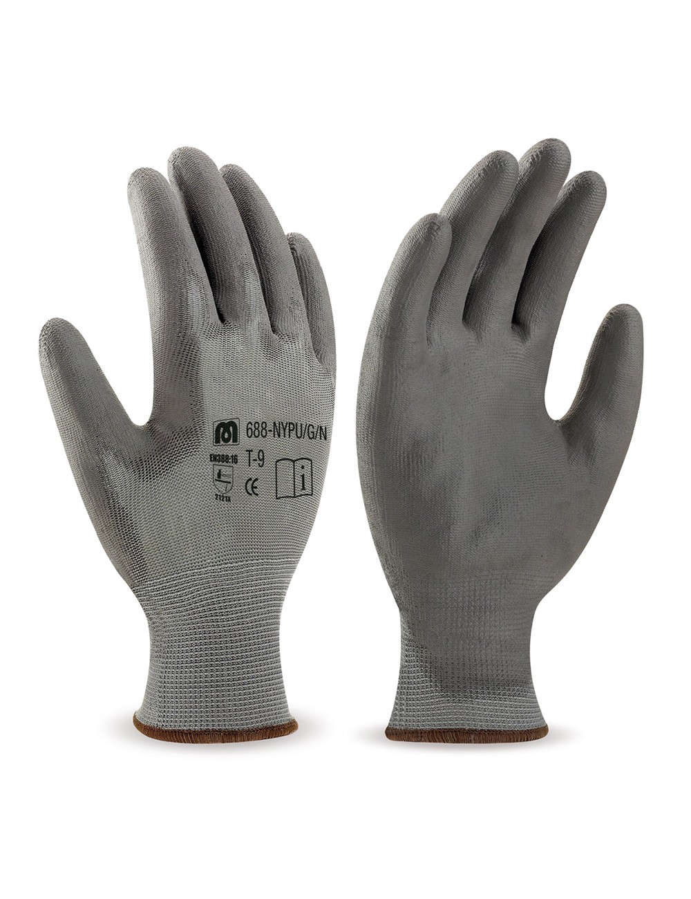 Guantes poliéster gris con recubrimiento de poliuretano gris en388, talla 9