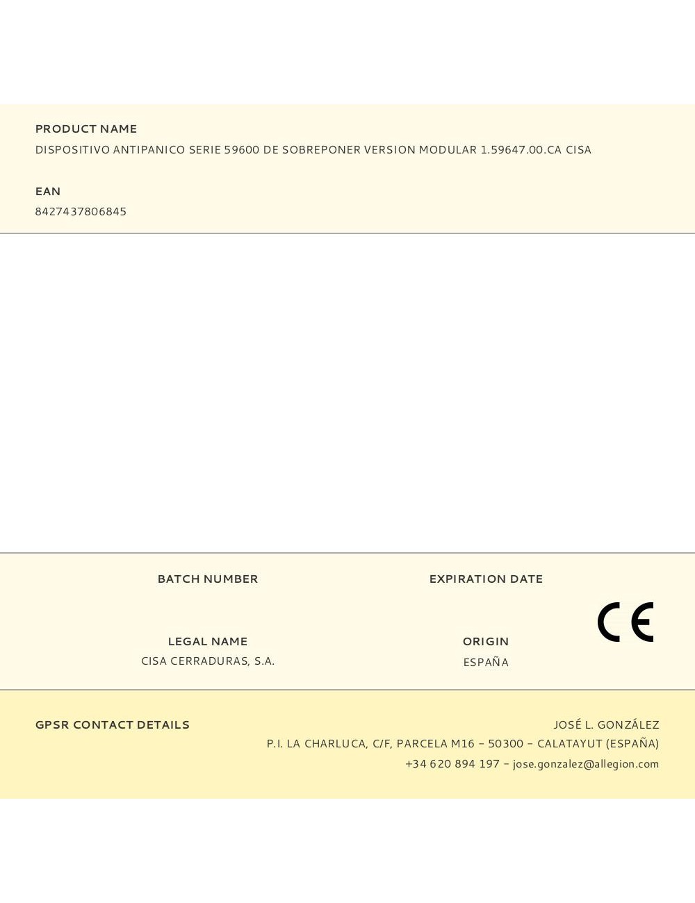 Dispositivo antipanico serie 59600 de sobreponer version modular 1.59647.00.ca cisa