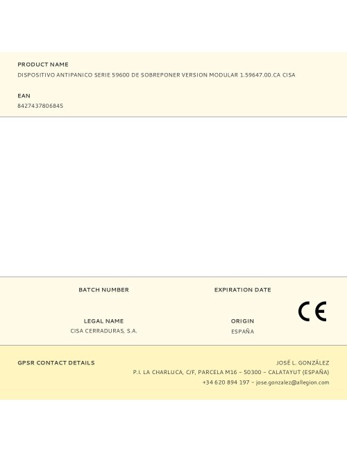 Dispositivo antipanico serie 59600 de sobreponer version modular 1.59647.00.ca cisa