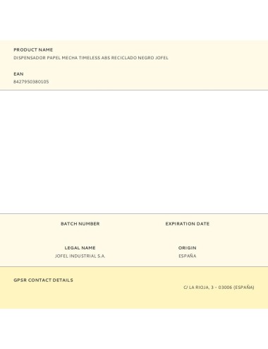 Dispensador papel mecha timeless abs reciclado negro jofel