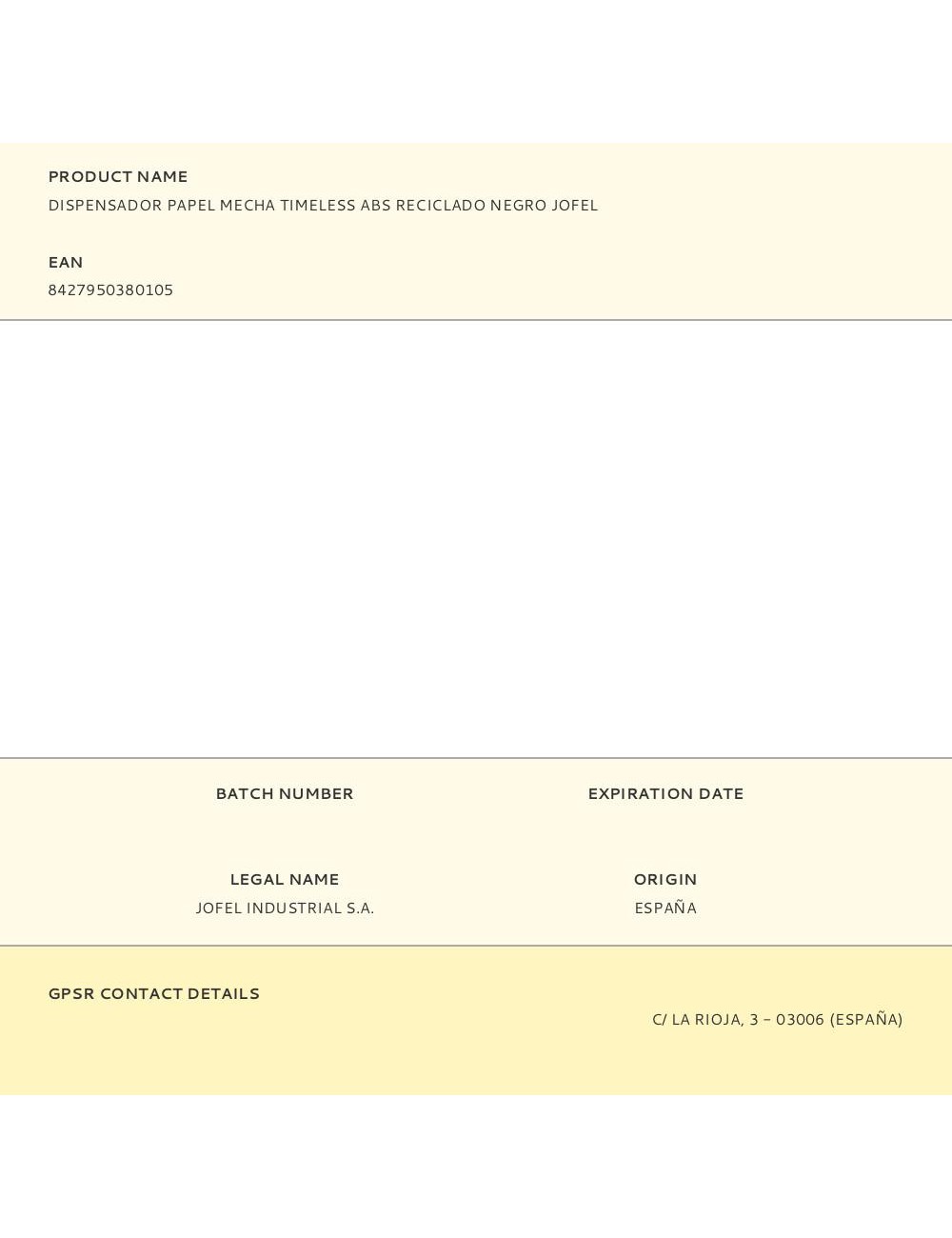 Dispensador papel mecha timeless abs reciclado negro jofel