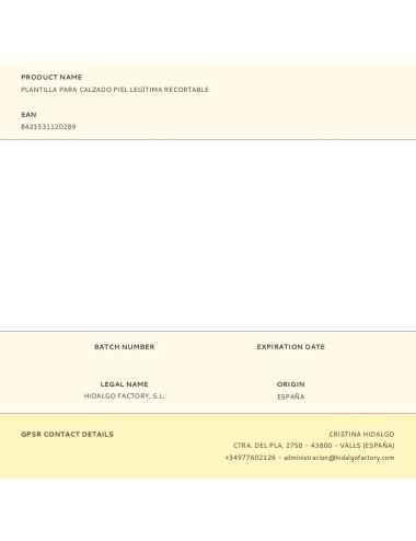 Plantilla para calzado piel legítima recortable