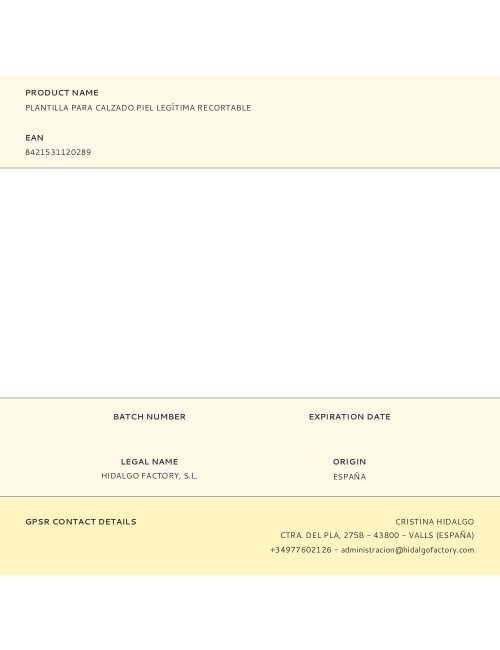 Plantilla para calzado piel legítima recortable