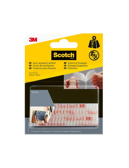 Tira de autofijación extreme, transparente, 25mmx76mm, 2 uds, max 5 kg