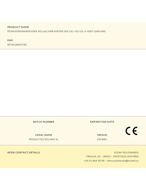 Peinadora/barredora roll&comb keeper 20v 141-v23 20_v-0007 garland