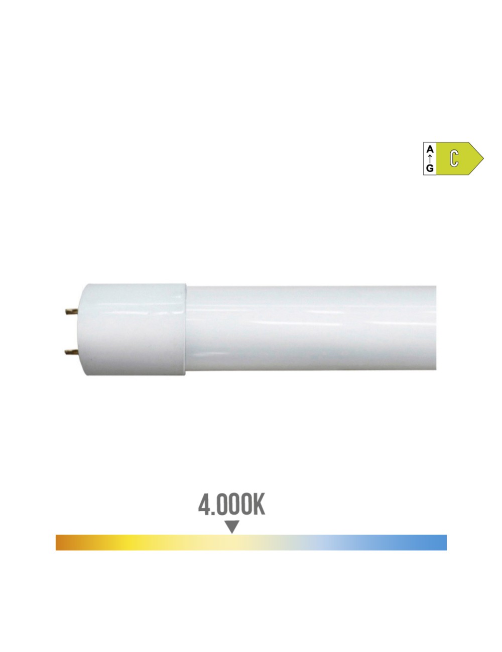 Tubo led t8 12 w 1.940 lm 4.000 k luz día (eq.30w) clase c ø2,6 x 90 cm