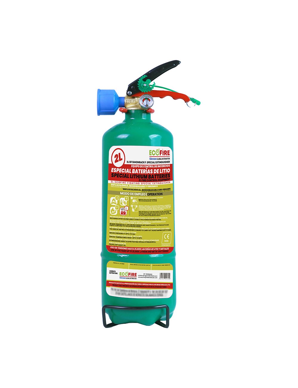 Extintor especial para baterías de litio 2 l, verde + soporte Extintor especial para baterías de litio 2 l, verde + soporte
