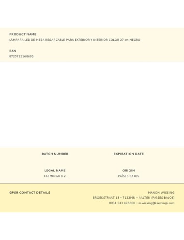 Lámpara led de mesa regarcable para exterior y interior color 27 cm negro