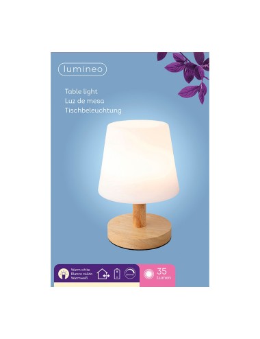 Lampara led de mesa para exterior y interior acabado en madera 22 cm