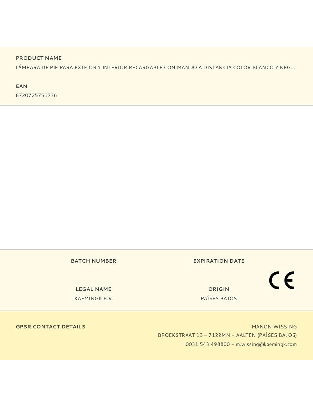 Lámpara de pie para exterior y interior recargable con mando a distancia color blanco y negro 150 cm