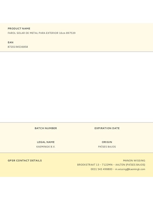 Farol solar de metal para exterior 16cm 897539