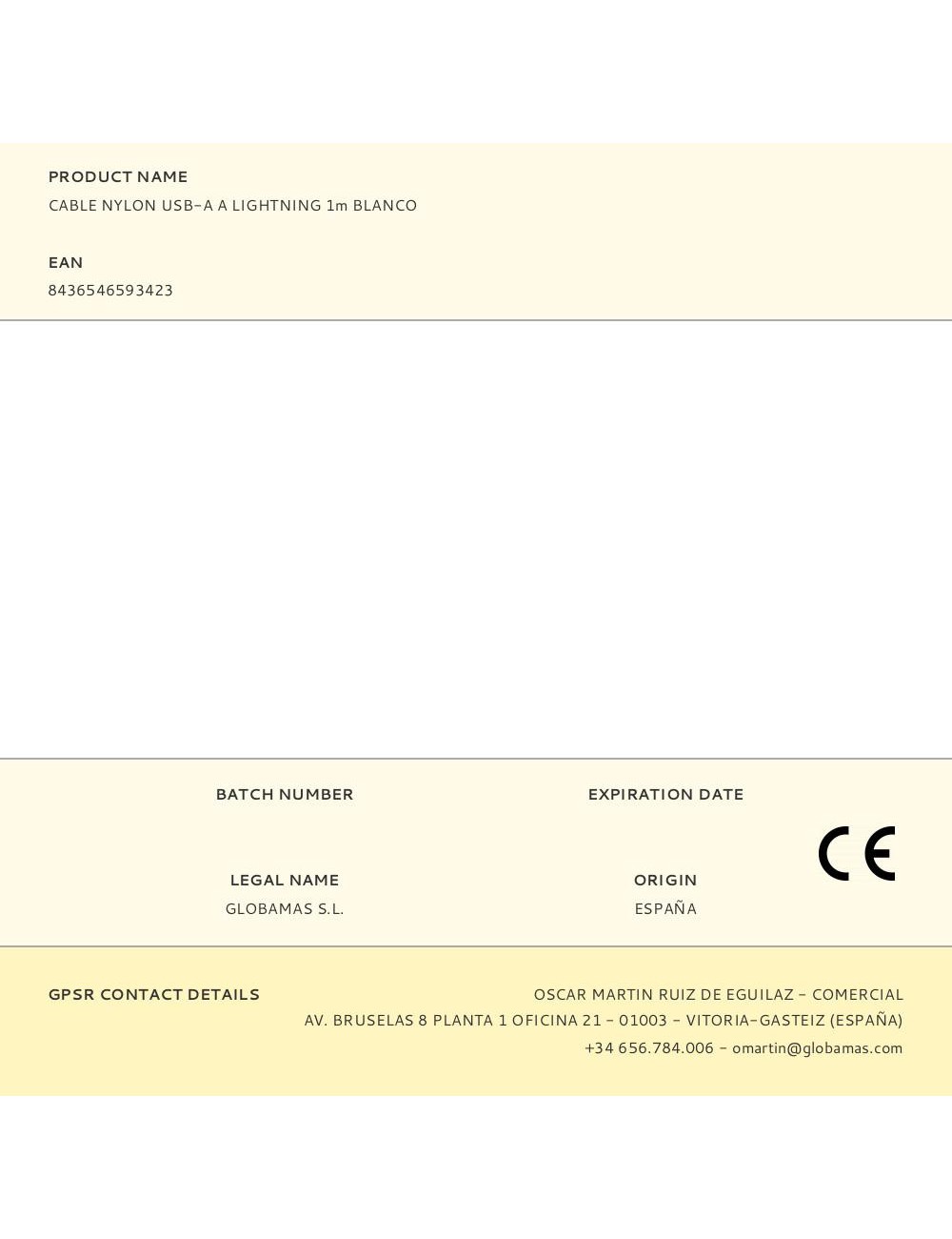 Cable nylon usb-a a lightning 1m blanco