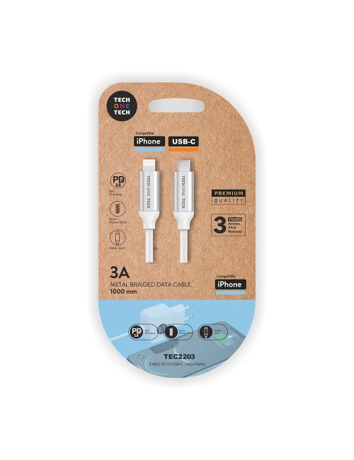 Cable nylon usb-c a lightning 1m blanco