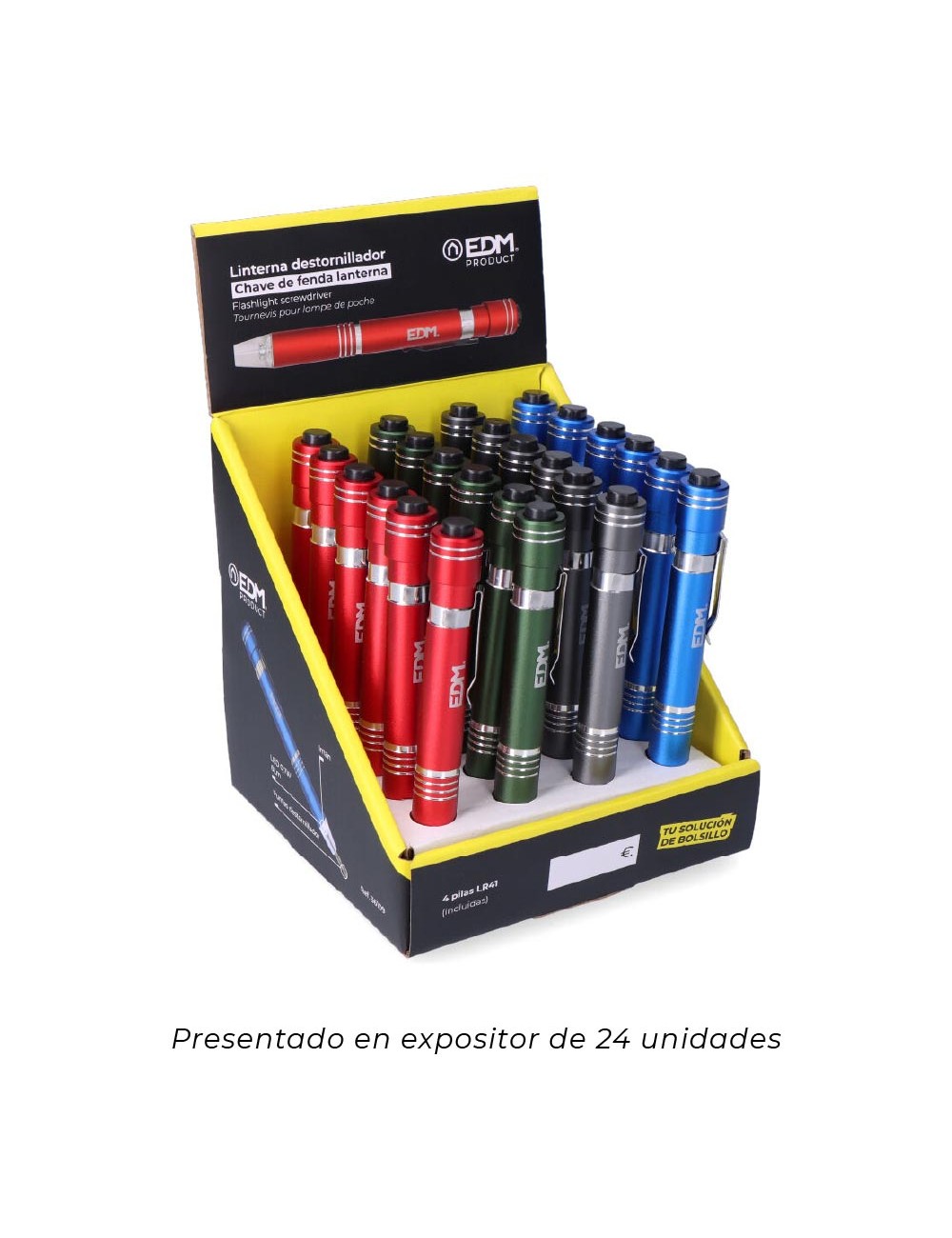 Linterna - destornillador con 6 puntas imantadas, colores surtidos