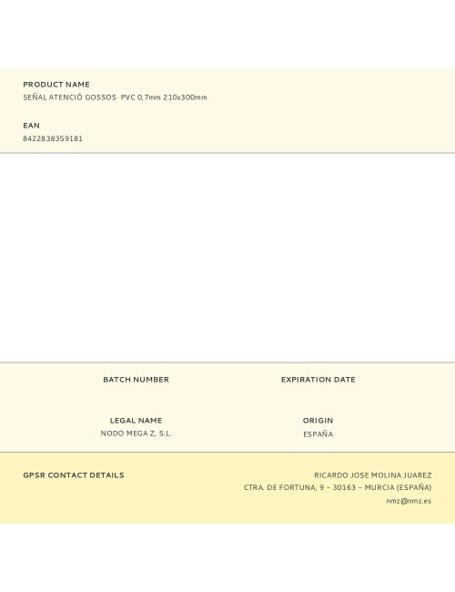 Señal atenció gossos pvc 0,7mm 210x300mm