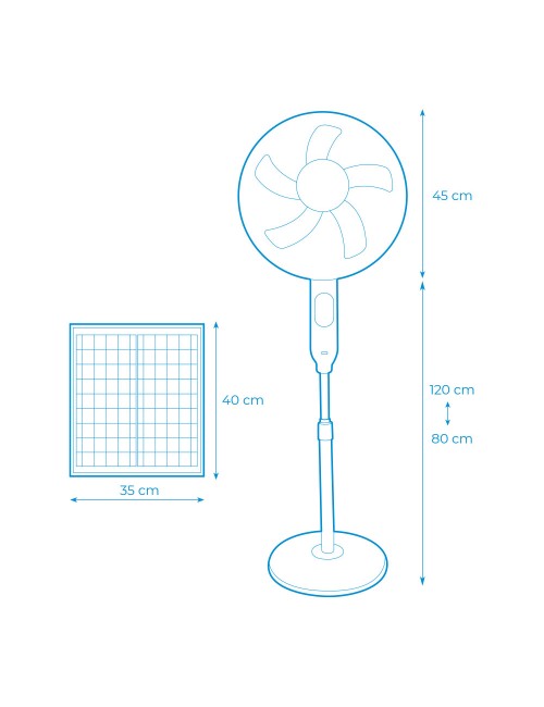 Ventilador de pie solar, blanco potencia 25 w, aspas ø40 cm