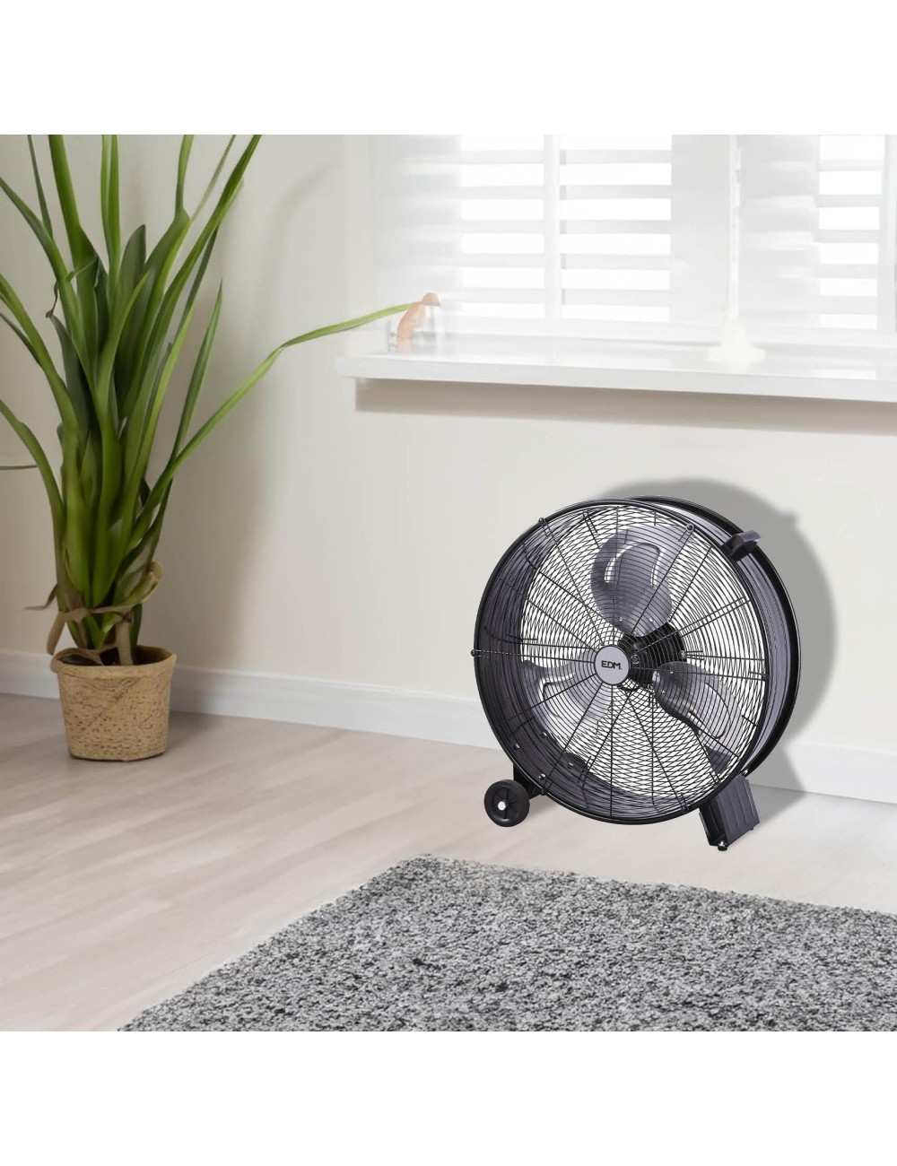 Ventilador industrial de suelo, con ruedas, negro 180 w 59,8 db ø65 cm