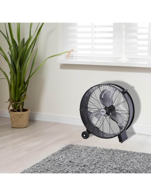 Ventilador industrial de suelo, con ruedas, negro 180 w 59,8 db ø65 cm