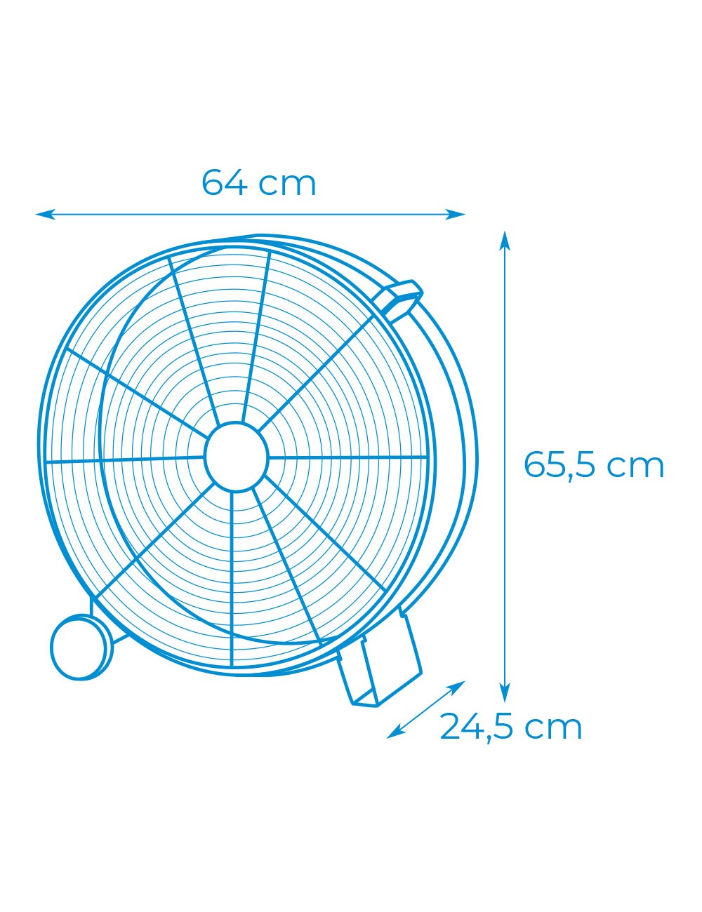 Ventilador industrial de suelo, con ruedas, negro 180 w 59,8 db ø65 cm