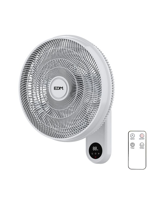Ventilador pared mando a distancia, blanco, potencia 55 w 57,24 db aspas ø40 cm