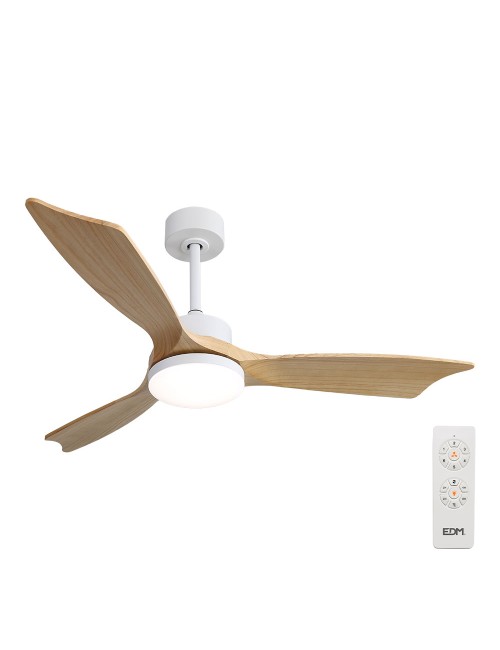 Ventilador de techo modelo báltico con 3 aspas de madera ø132cm luz led 3000/4000/6000k, 3cct, potencia: 20 w, color blanco