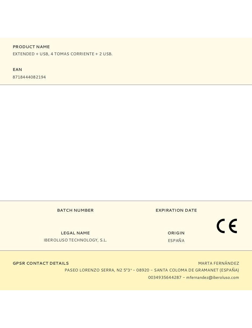 Extended + usb, 4 tomas corriente + 2 usb.