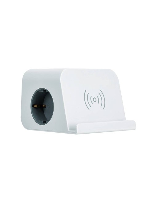 Base combiflat 2 tomas schuko 16a 250 v ~ + 2 usb a + 2 usb c + carga inalámbrica con soporte y fijación blanca
