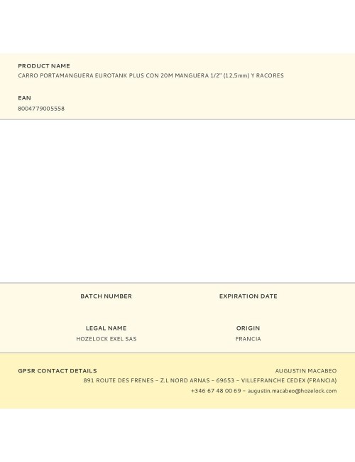 Carro portamanguera eurotank plus con 20m manguera 1/2" (12,5mm) y racores