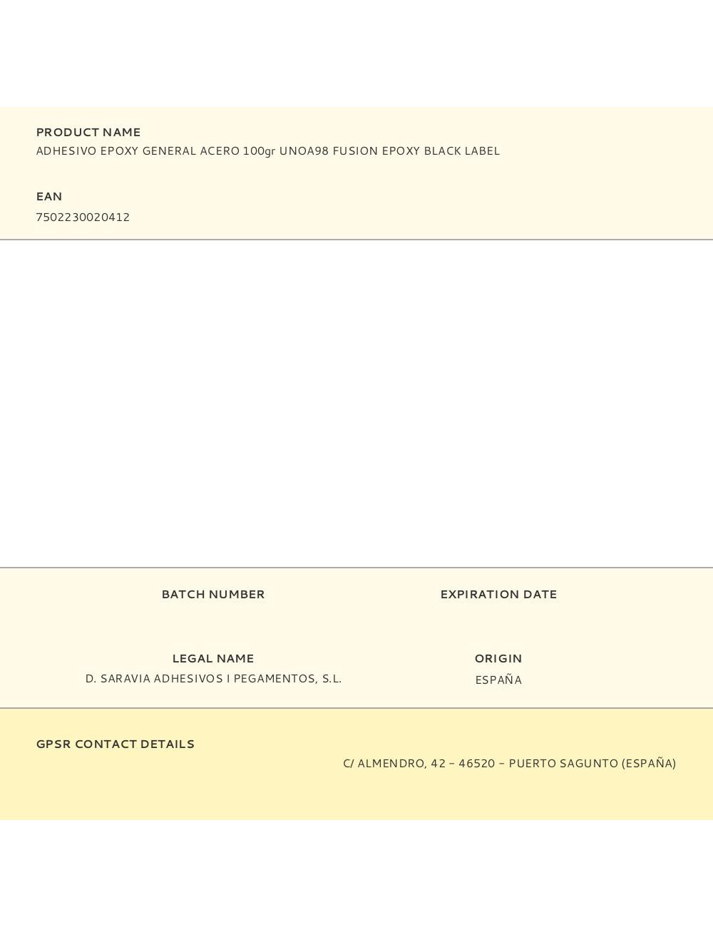 Adhesivo epoxy general acero 100gr unoa98 fusion epoxy black label