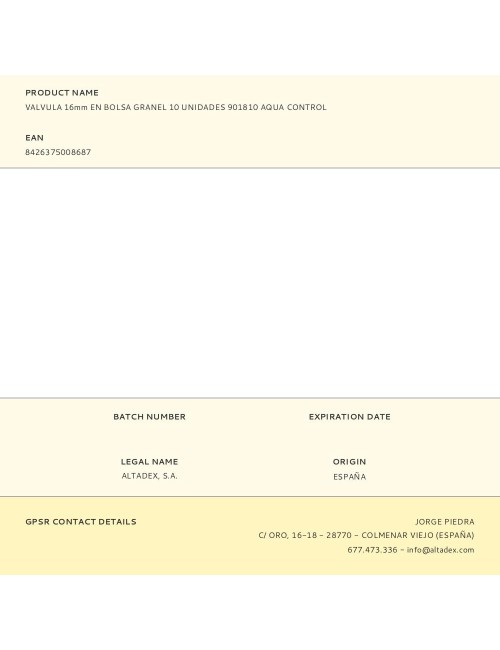 Valvula 16mm en bolsa granel 10 unidades 901810 aqua control